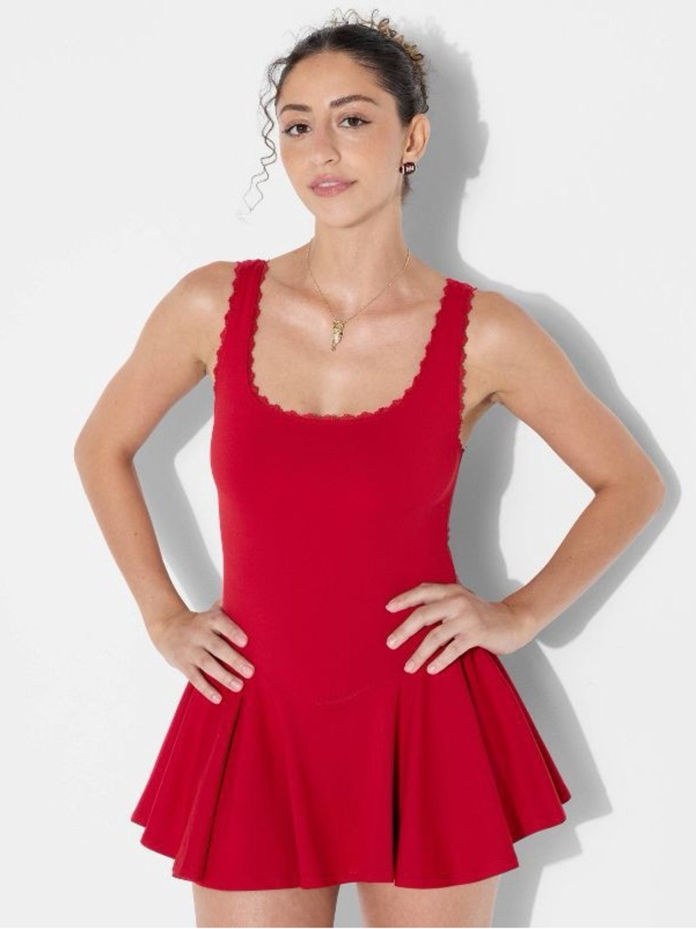 Target Wild Fable Skater Tennis Red Scallop Trim Scoop Neck Dress size Medium